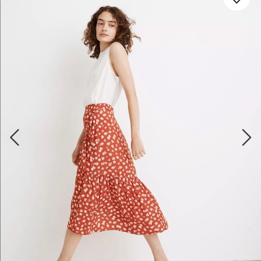 Madewell Red Ruffle Wrap Midi Skirt